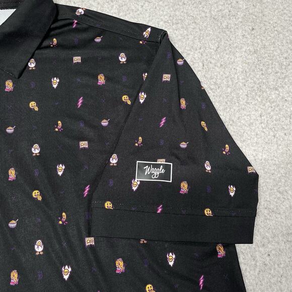 Waggle Polo Shirt Mens L Black All Over Print Performance Golf Stretch AOP - Picture 3 of 9